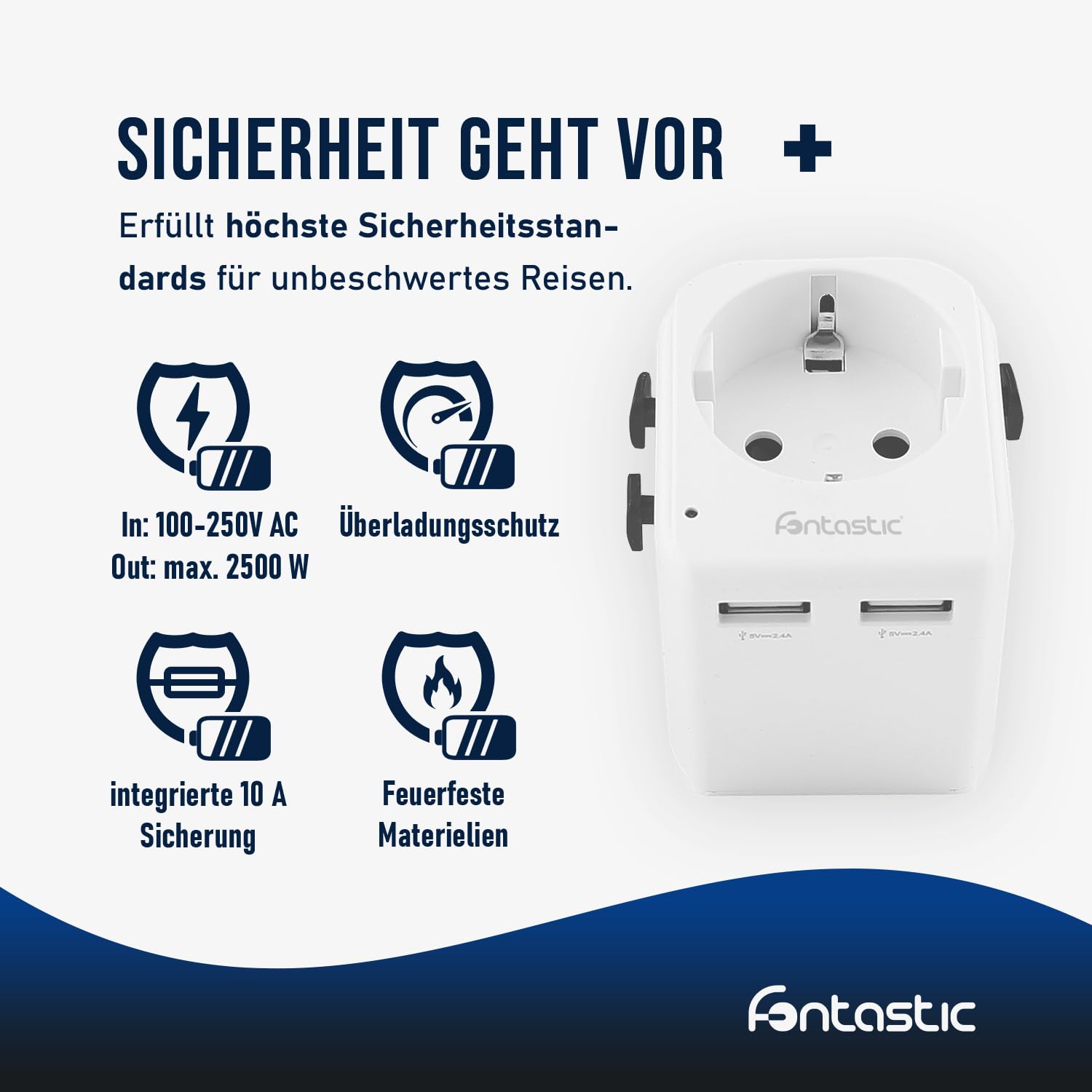 Fontastic Adattatore universale mondo Planet, adattatore da viaggio per oltre 100 paesi, presa USB con adattatore USA, OFF e UK, adattatore con funzione di protezione