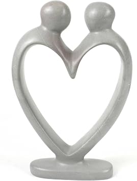 Global Crafts - Handcrafted Soapstone Lovers Heart Sculpture - White Tabletop Statue
