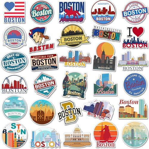 Konohan 30 Pcs Boston Souvenirs Gifts Boston Magnet for Refrigerator City Magnetic Refrigerator Stickers for Home Decoration