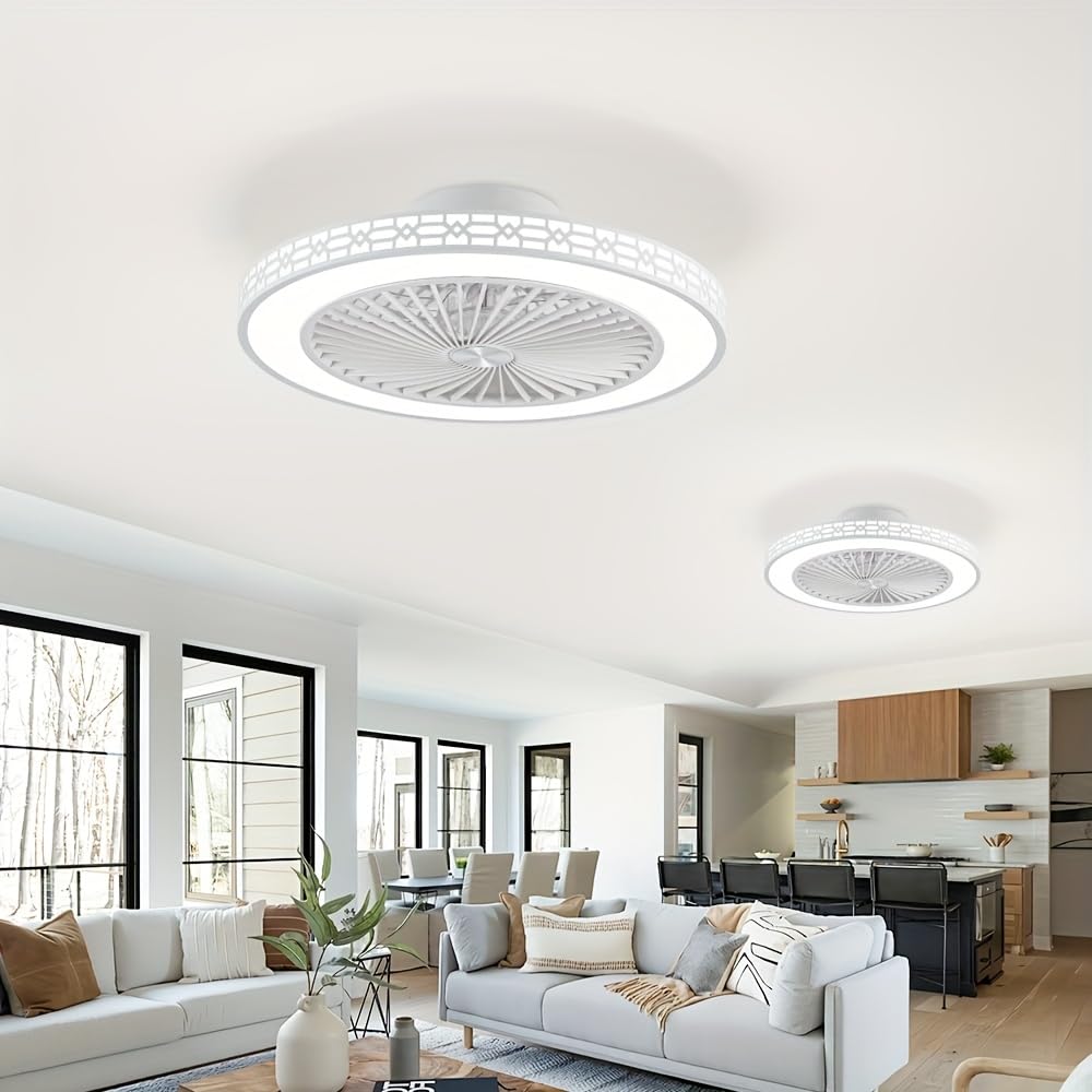 Ventilateur Plafond 48cm Ultrafin Moderne 3 Couleurs Réglables 6 Vitesses Réversible avec Minuterie et Mémoire Silencieux Blanc