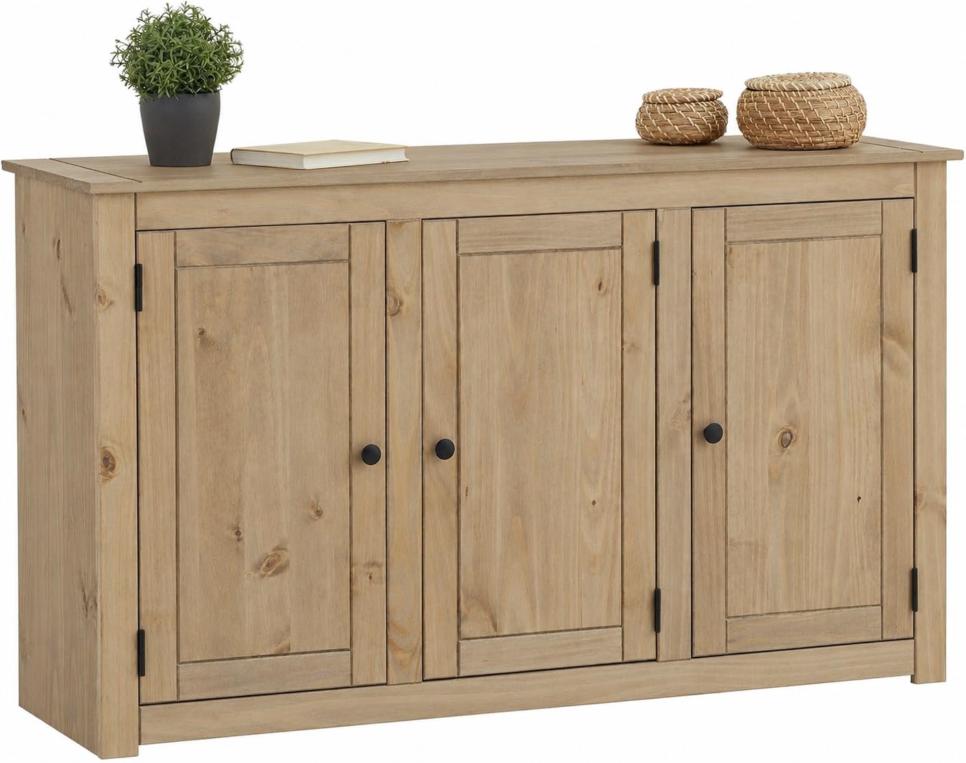 Mews Panama Sideboard 3 Door Solid Pine Wood with Waxed Oak Finish