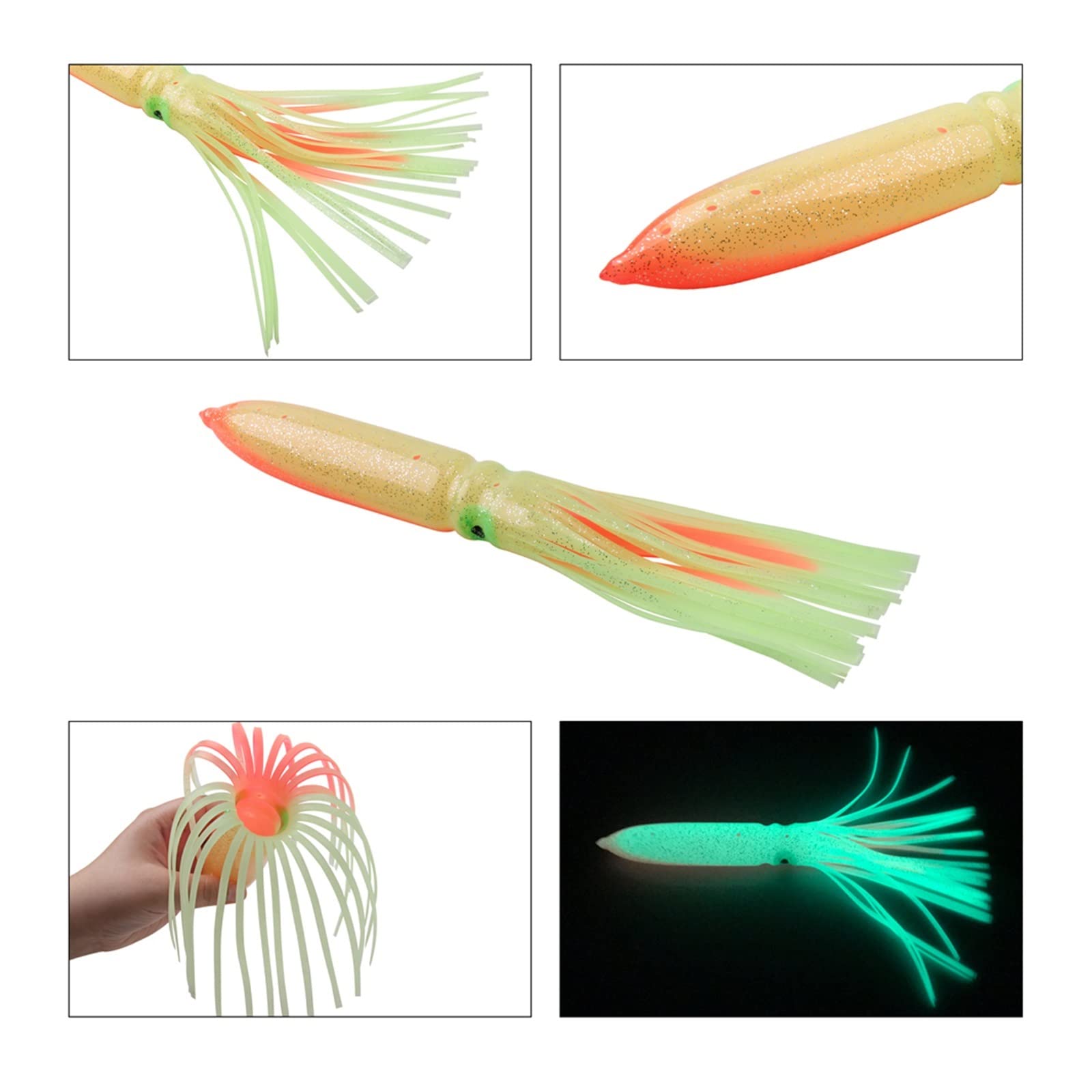XILILHC 10 Esche da Pesca da 30 Cm/11,81 Pollici 56 G, Gonne Morbide for Calamari | Esca da pesca alla traina for polpo for esche da jigging in silicone