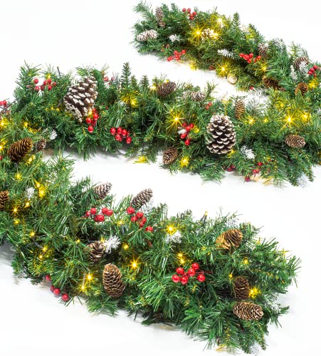 9 Ft Prelit Christmas Garland With 100 Led Lights, 8 Modes 3Aa Battery Operated Garland Pinecones With Timing Function For Fireplace Front Porch Door Display Indoor Outdoor Christmas Decoration #TOP4