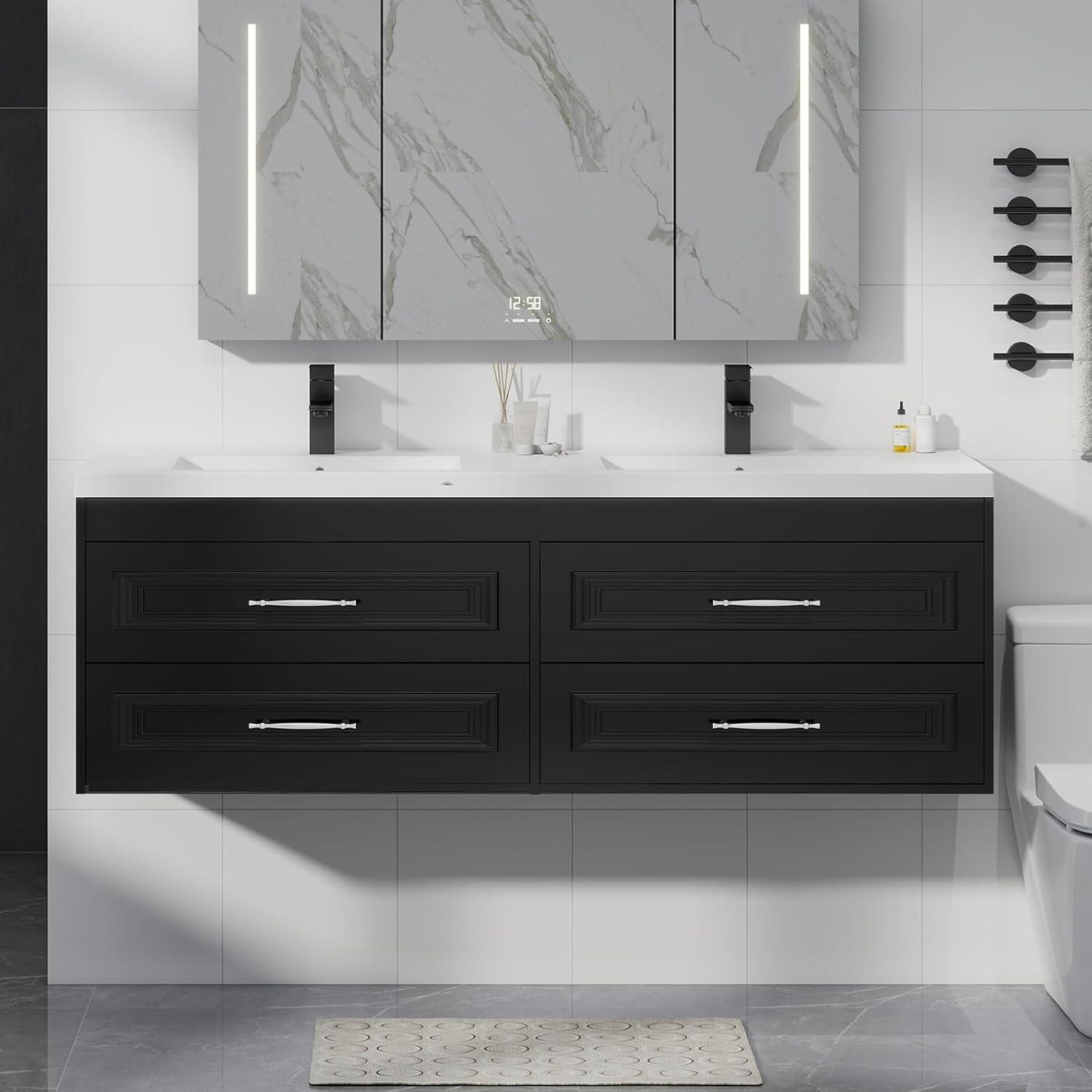 YOURLITE 30" Floating Bathroom Vanity with Sink Combo, Painted Surface Wall Mounted Bathroom Vanity Cabinet, Soft Closing System, 2 Large Drawers, Ceramic Sink, Faucet, Drain, White