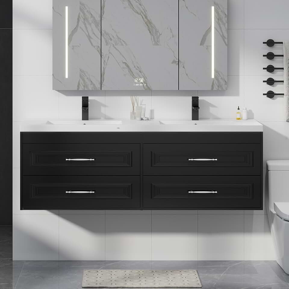 YOURLITE 60" Floating Bathroom Vanity with Sink, Black