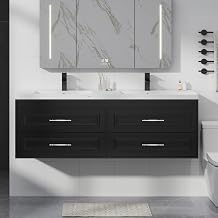 YOURLITE 60" Floating Bathroom Vanity with Sink, Black | Modern Wall-Mounted Bathroom Vanity, Painted Surface, 4 Soft-Close Drawers, Faucet & Drain
