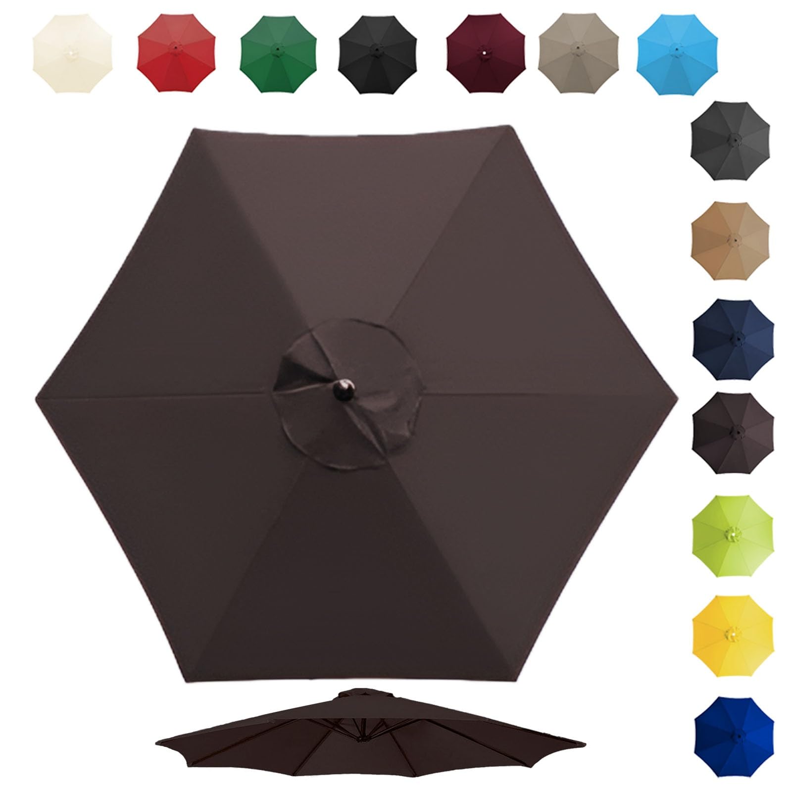 6 Ribs 8 Ribs Sun Umbrella Replacement Cloth, Outdoor Table Umbrella Fabric Canopy Cover, 200cm 270cm 300cm Replacement Umbrella Canopy For Garden Patio Yard Beach Pool Market Table(Color:Brown,Size:6