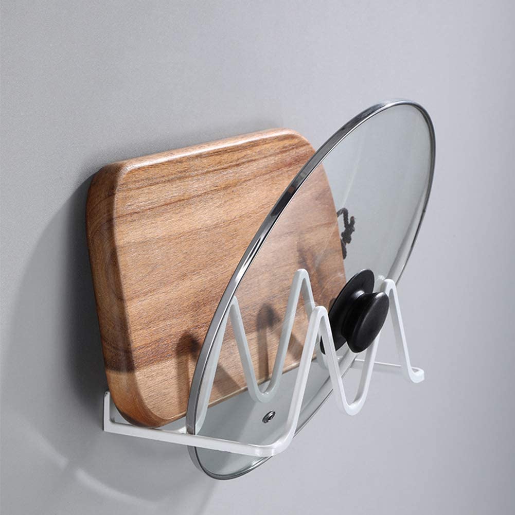 Pot Lid Organizer, Metal Double Slots Lid Holder for Kitchen Cabinet Door or Wall Mounted, Storage Cutting Boards, Bakeware, Pots & Pans, Serving Trays