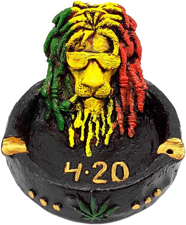 Rasta Lion 3D Round Ash Tray Cigarette Burner Incense Stick Holder Reggae Animal Art Smoking Accessories Head Shop Home Decor Handmade Gifts (Rasta)