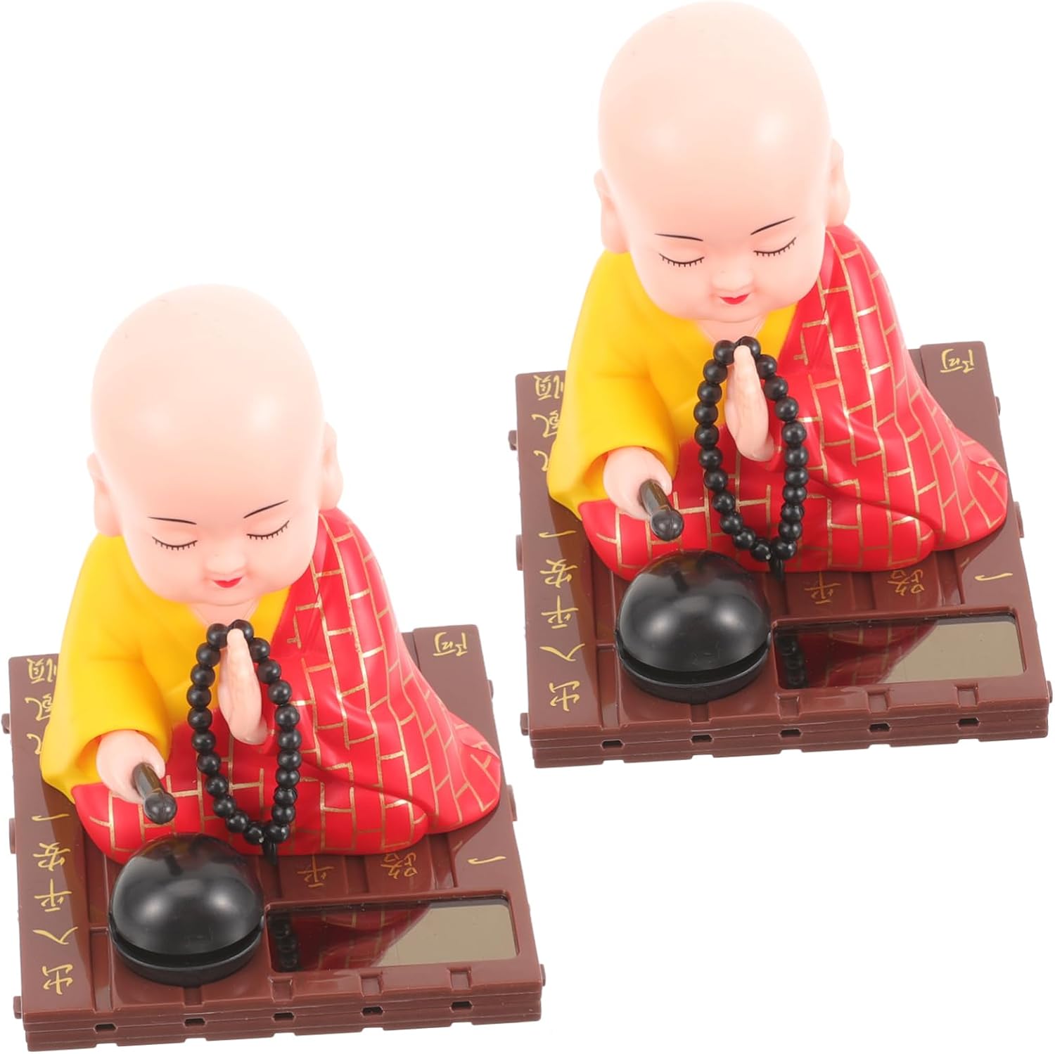 Ciieeo 2 Piece Solar Powered Monk Bobblehead Car Dashboard Decoration