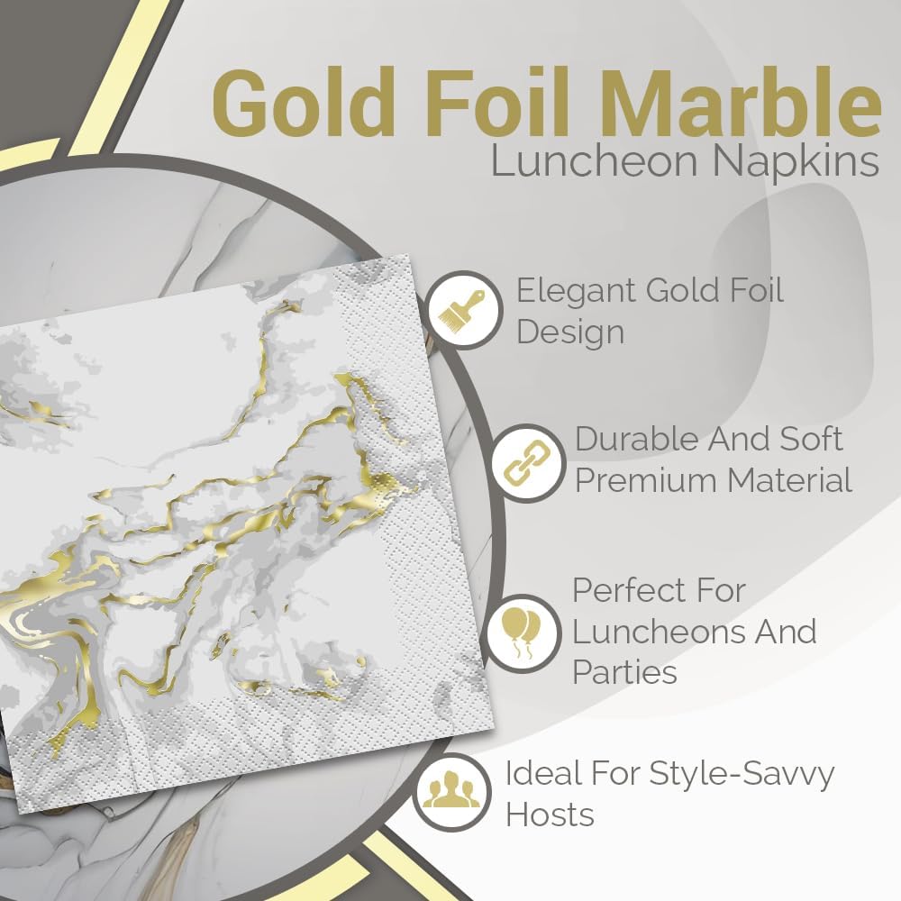Unique Elegant Gold Foil Marble Luncheon Napkins (Pack of 20) - Stylish, Eco-Friendly Paper Napkins for Events and Parties