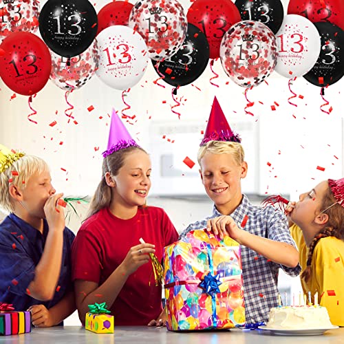 Image of 13th Latex Birthday Balloons - 16 Pcs Red & Black Happy Birthday Balloons for Girls & Boys 13th Birthday Party Decor