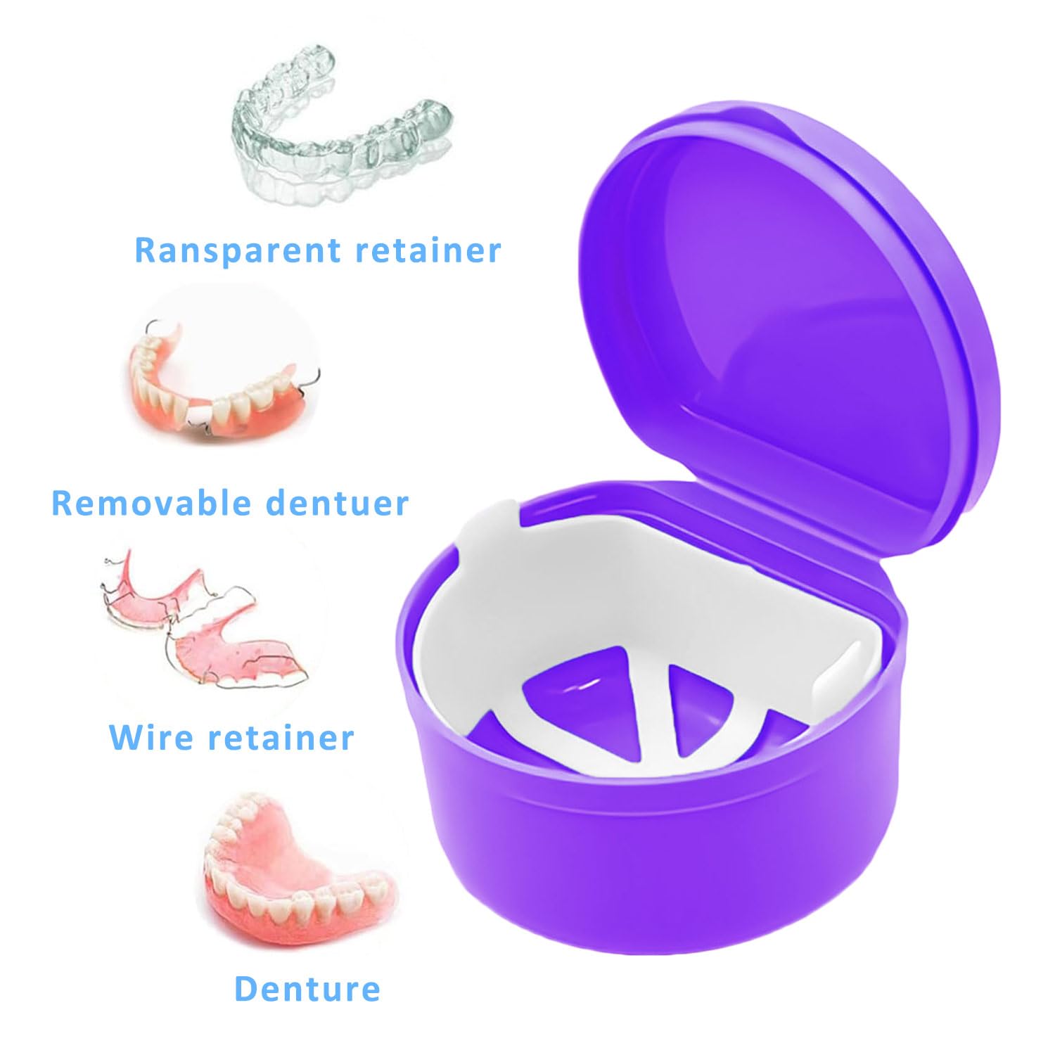 Denture Bath Case, Denture Cup Box Holder Storage Soak Container with Strainer Basket for Travel Cleaning (Blue)