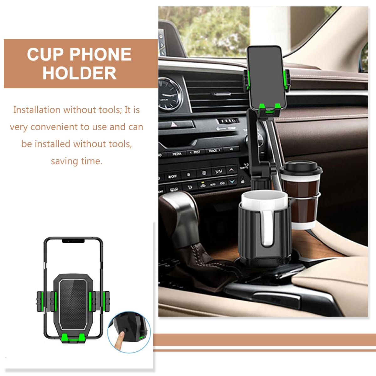 Toddmomy Soporte y Portavasos para Coche de Abs Resistente, Base Ajustable Giratoria 360°, Portavasos Profundo para Bebidas, Soporte para Teléfono Compatible con Conductores y Viajeros
