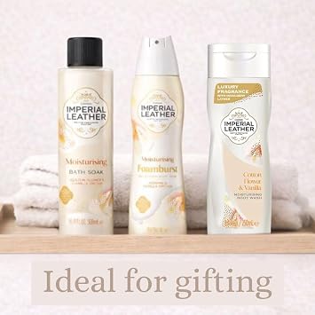 Imperial Leather Bath & Shower Bundle – Bath Bubble Soak, Foaming Shower Foam Burst & Shower Gel | Pamper Gift Set (Soft Vanilla Pamper)