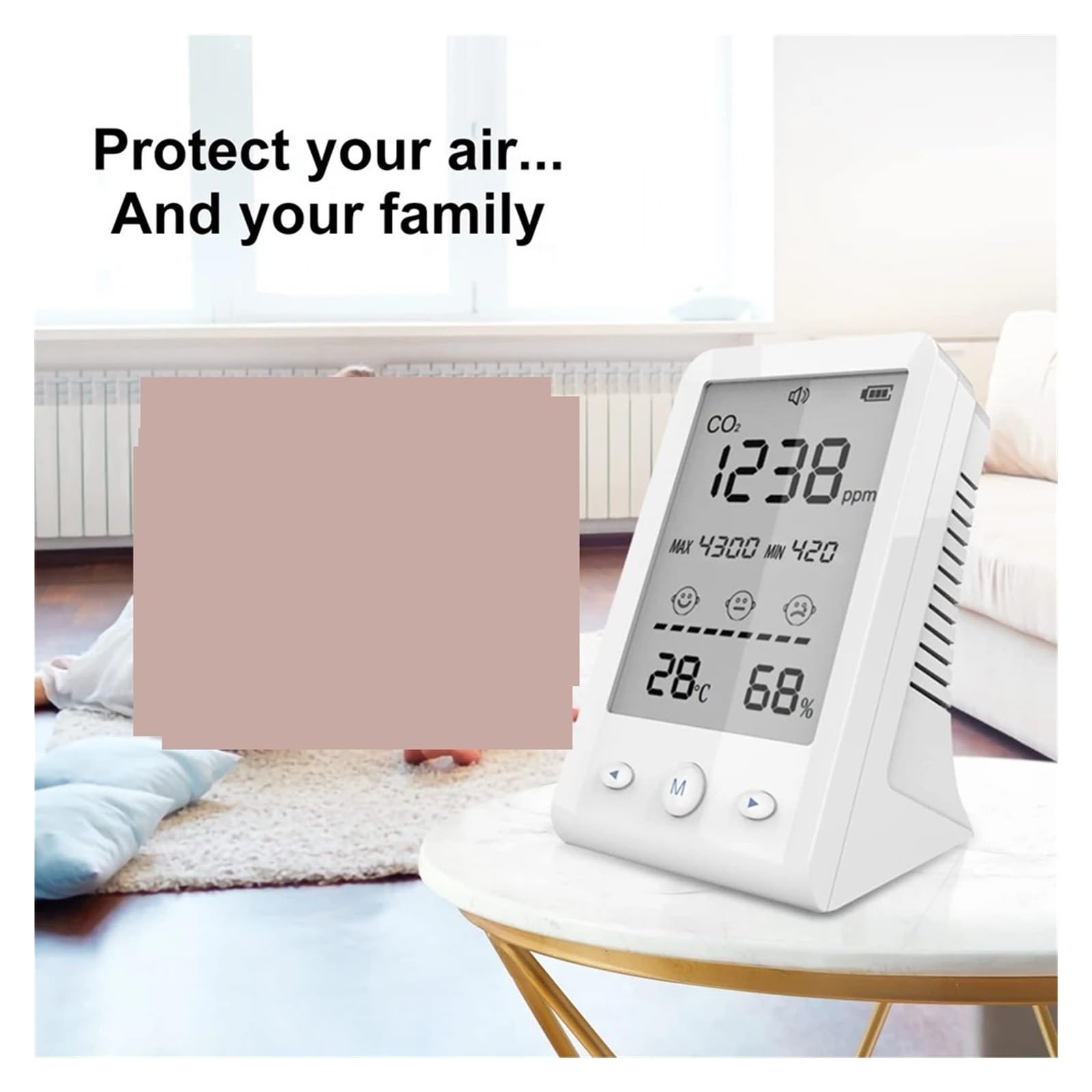 Monitor de co2, Sensor infrarrojo de CO2, Detector Calidad del Aire, Monitor Temperatura y Humedad dióxido Carbono, medidor Interior, analizador Digital Gases para el hogar