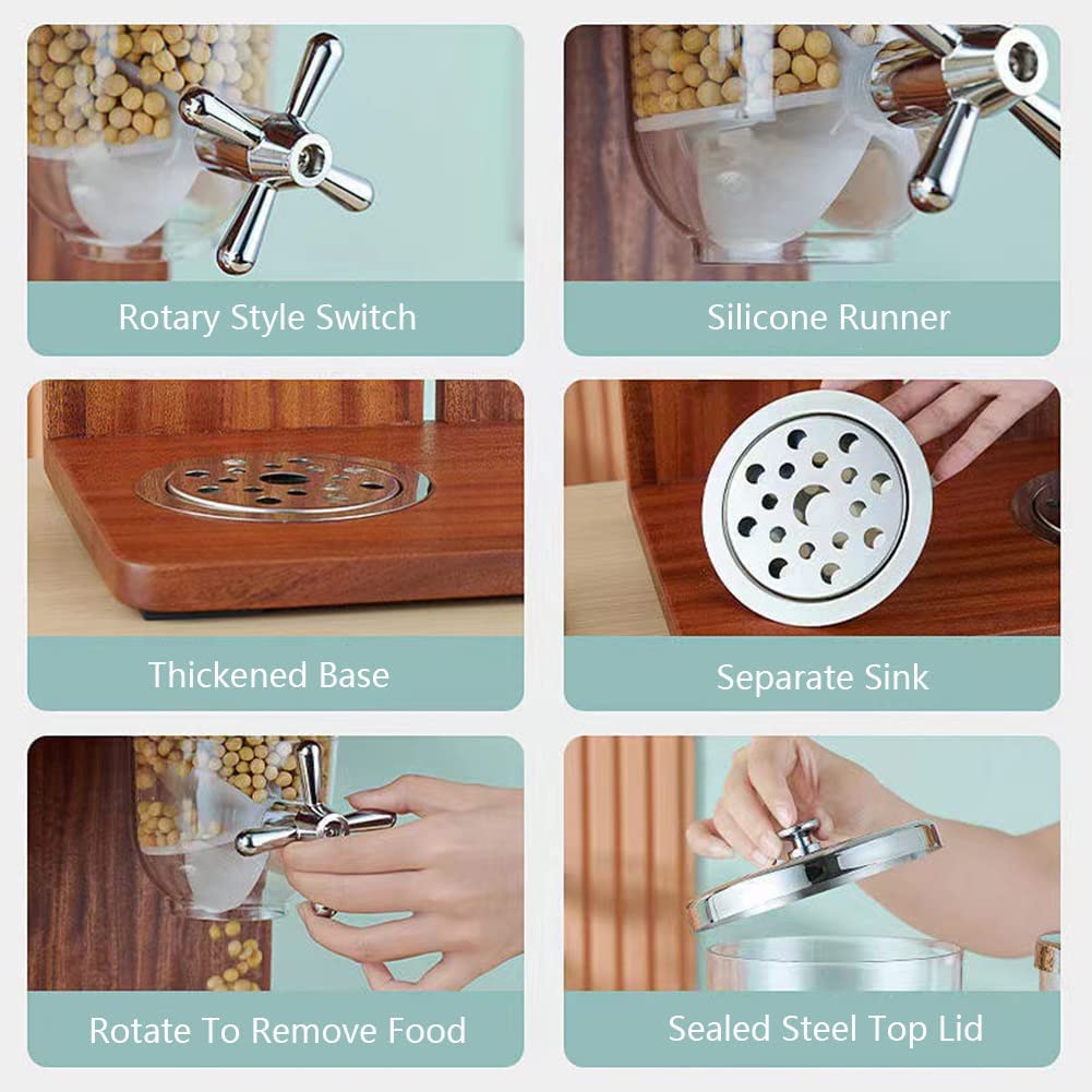 Individual/Doble/Triples Dispensador De Cereales Encimera, Dispensador De Alimentos Secos Contenedores De Cereales Dispensador De Almacenamiento Con Barril De PC Y Base De Madera,3.5L