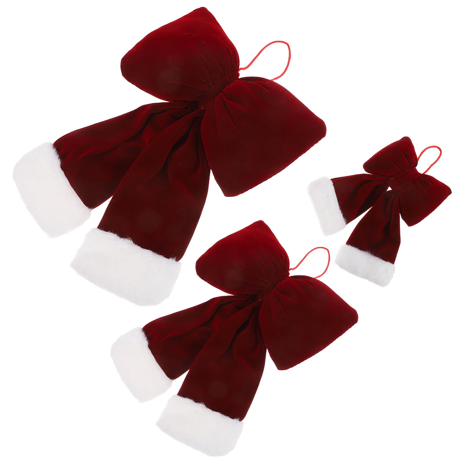 3piezas Lazo Navideño Rojo de Adornos Colgantes de Franela para Guirnaldas Festivas Decoración Colgante para Árboles de Navidad