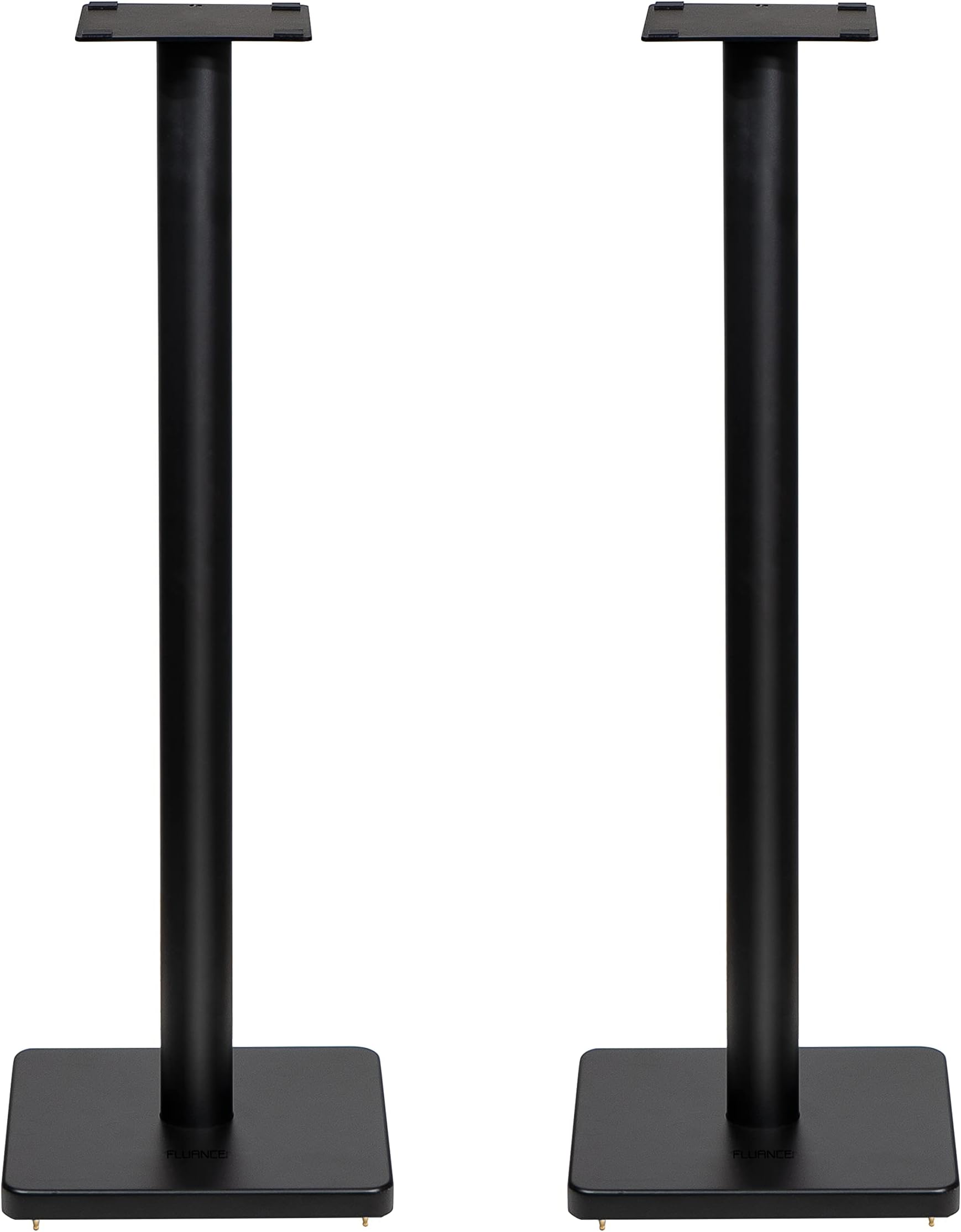Fluance Floor Speaker Stands for Surround Sound and Bookshelf Speakers with Solid Construction, Adjustable Floor Spikes, Rubber Isolation Feet, Cable Management, Square Base - Matte Black/Pair (SS05S)
