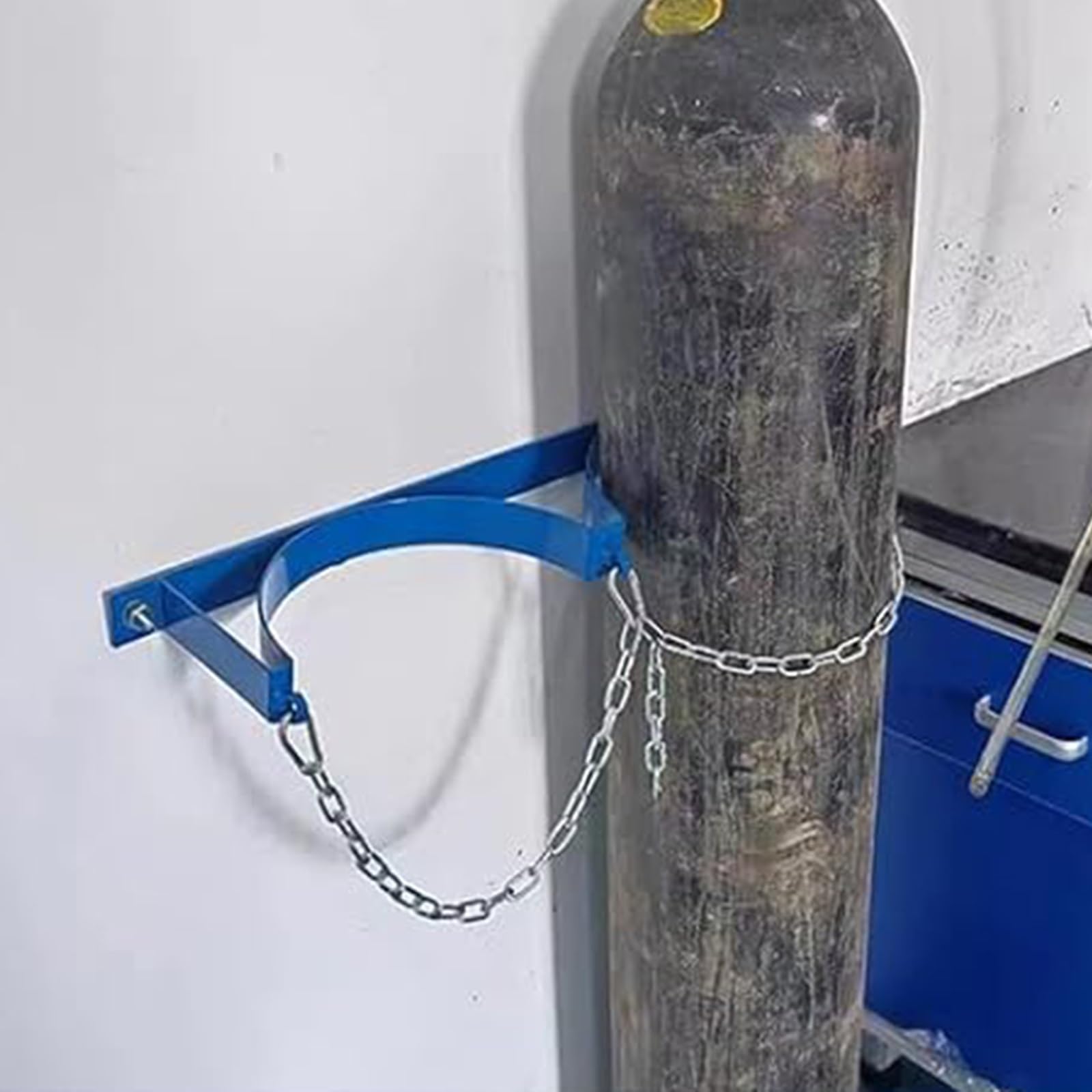 Soportes para bombonas de oxígeno Depósito de Oxígeno Soporte para Botellas Azul, Laboratorio/Talleres/Hogares Cilindro de Gas de Soldadura Soporte de Pared con Tornillo y Cadena de Seguridad(2 Bottle