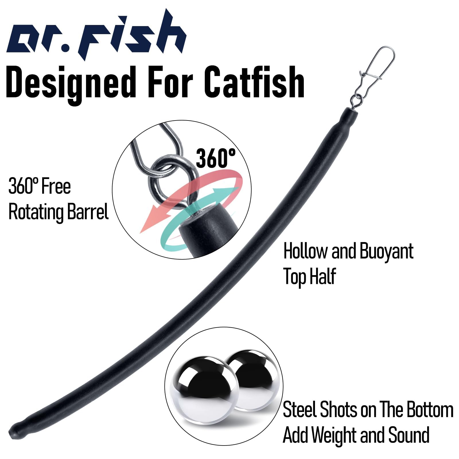 Dr.Fish Paquete de 6 pesos de arrastre para pesca de gato, peso a la deriva, plomos de pesca de agua dulce, búsqueda inferior, palo deslizante, equipo de aparejos de bagre, 5 onzas