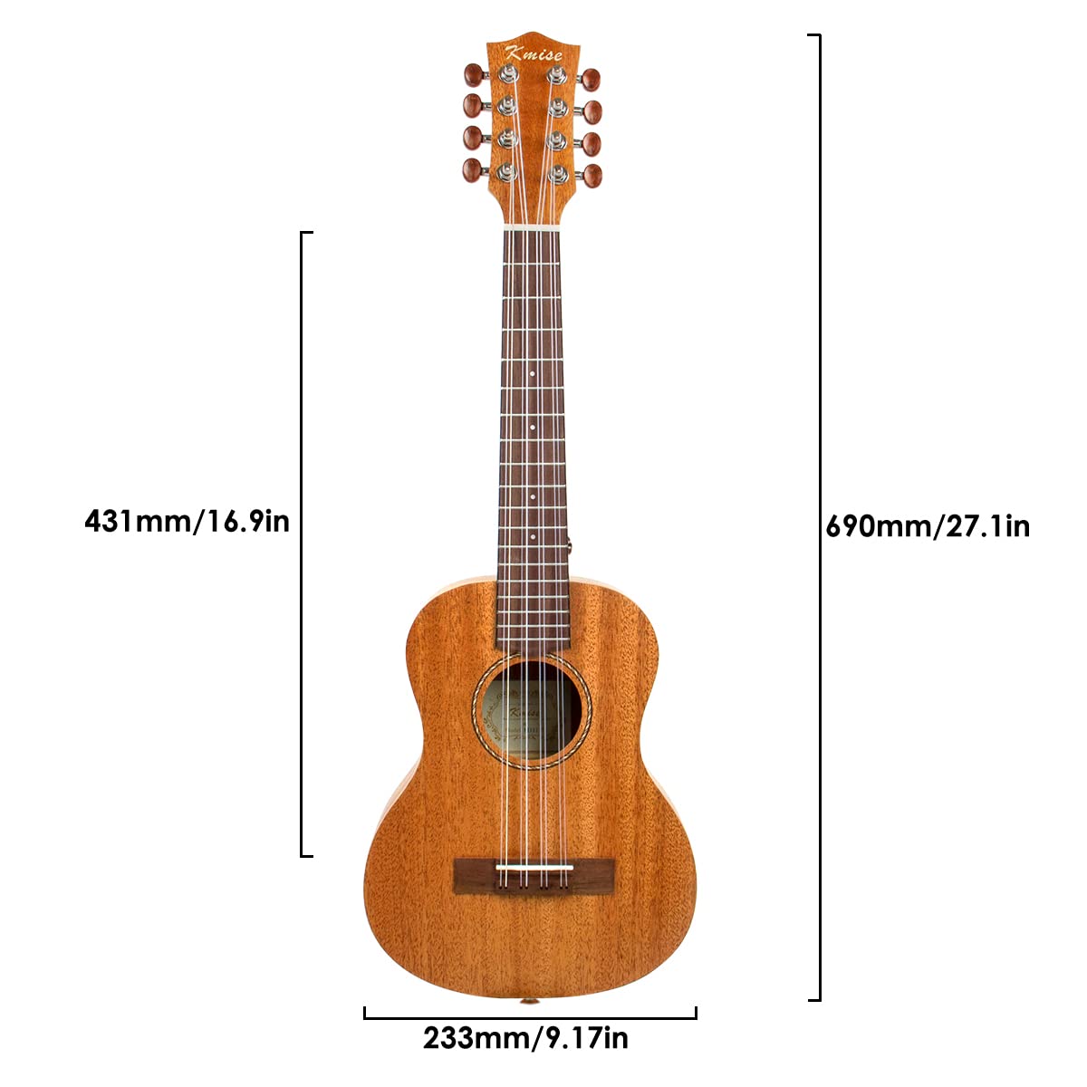 Kmise Tenor Ukulele,8 String Mahogany Wood Musical Instrument for Professionals with Ukelele Picks Gig Bag Strap Replacement Strings - Image 6