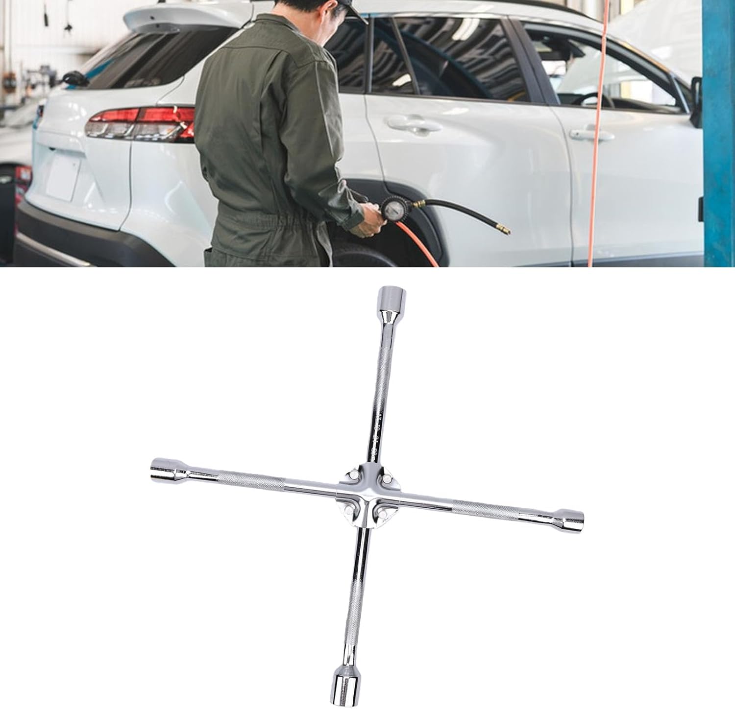 4 Way Lug Wrench Cr Plated Steel Tire Lug Nut Wrench for Cars Light Trucks SUVs RVs Pickup