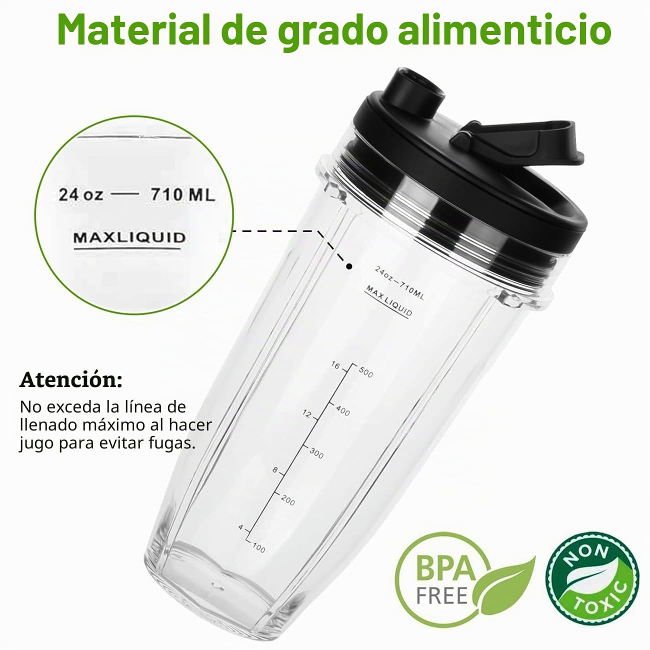Vaso de Repuesto para Ninja Procesador de Alimentos, 18oz & 24oz Tazas Piezas de Repuesto Compatibles con Ninja Batidora N800EU BN750EU BN495EU CB350EU CB100EU TB401EU TB301EU