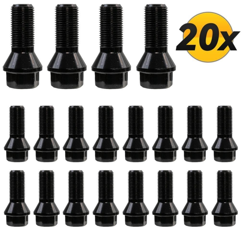 Ecrou Antivol,Boulon de Roue,Goujon de Roue Lot de 20 écrous de roue de voiture 36136781151 36136890324 36136774896 Utilisation adaptée pour BMW Série 1 3 5 7 X1 X3 X5 X6 F20 F30 F07 F25 E70 M14 x 1,2