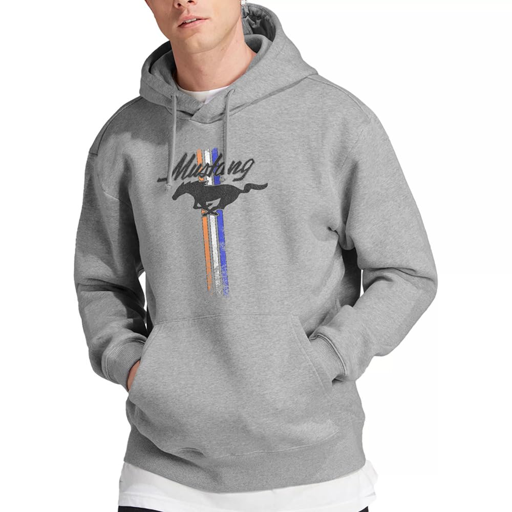 Ford Men's Grey Mustang Stripes Hoodie Athletic Heather in Size 2XL, Sports Direct