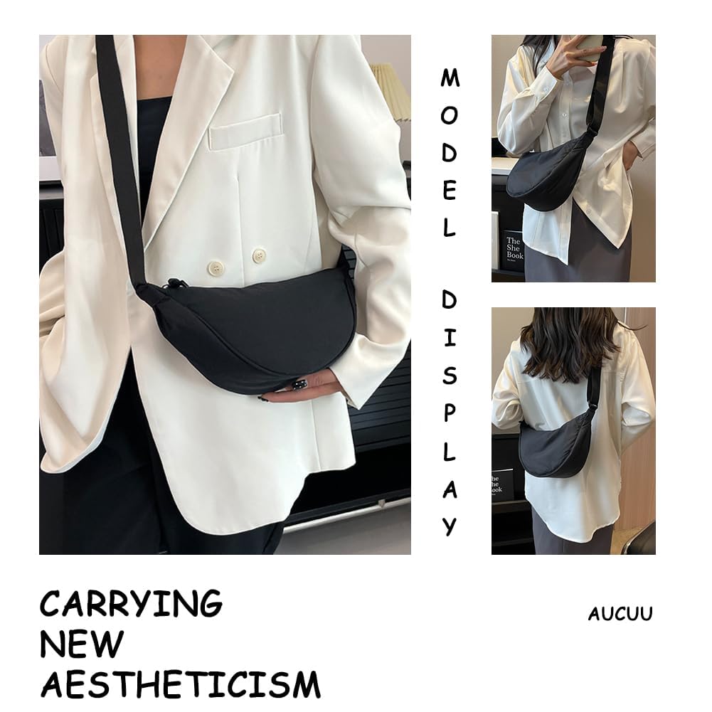 Aucuu Borsa a Tracolla in Nylon, Borsa a Tracolla a Mezzaluna da Donna, Borsa a Spalla con Tracolla Regolabile, Messenger Crossbody Bag per Shopping Viaggio