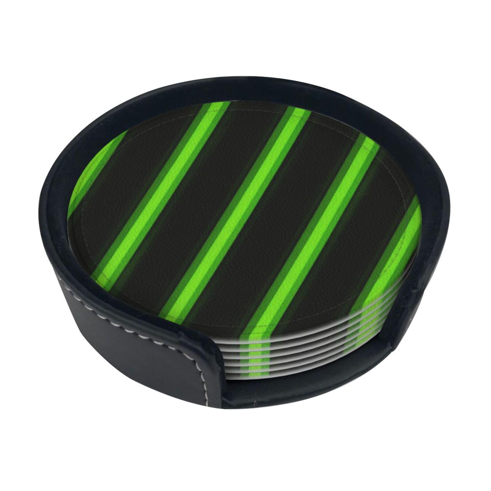 Diagonal Stripe Leather Coasters-Set of 6 with Storage Holder