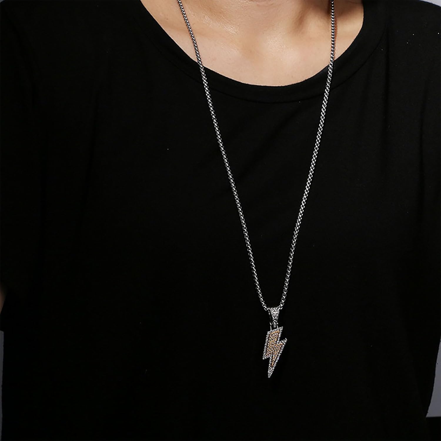 Boho Crystal Lightning Bolt Necklace Cz Lightning Pendent Necklace Silver Italian Chain Choker Necklace Thunder Necklace Thunderbolt Chain Necklace Jewelry for Women - Image 5