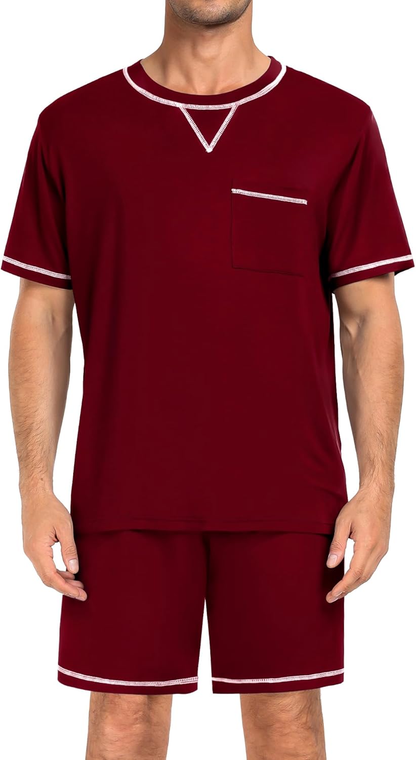 SWOMOG Men Modal Pajamas Set Comfy Sleepwear Short Sleeve Pjs Set Soft 2 Piece Lounge Set Cozy Nightwear with Pockets - Image 4