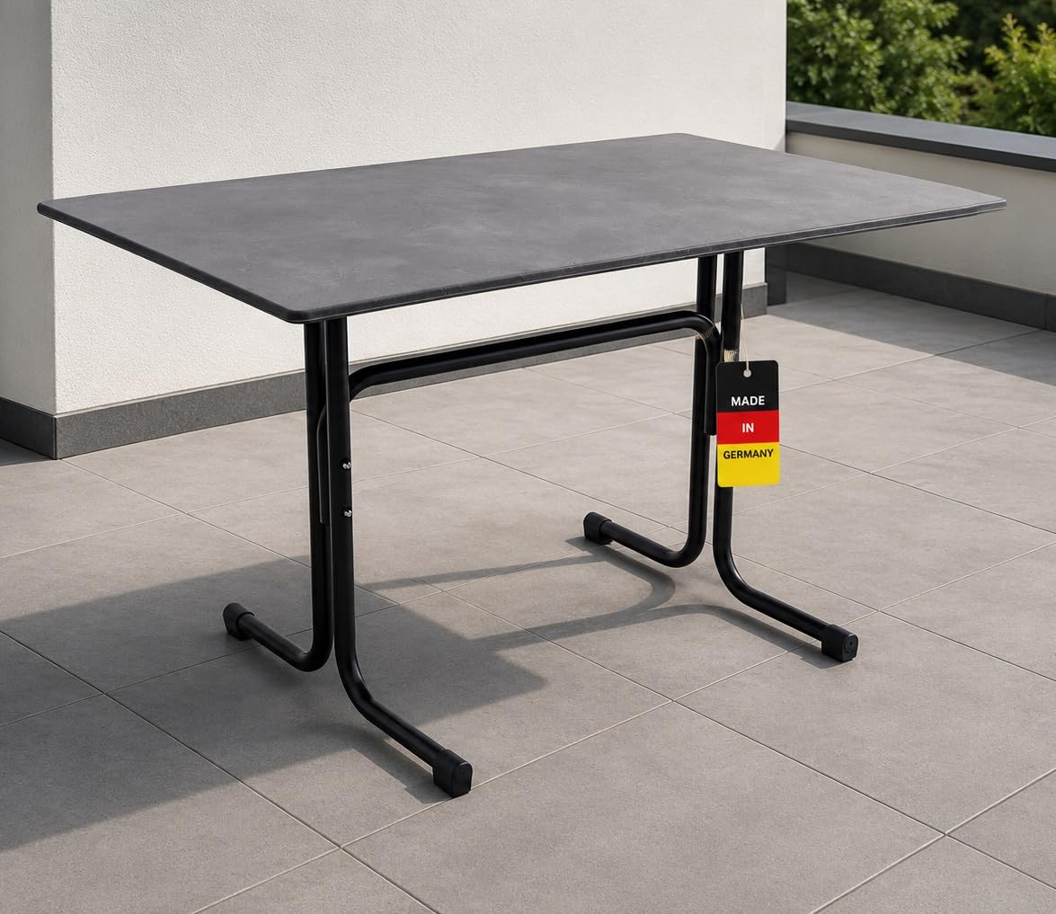 Gardissimo Gartentisch Dark Slate klappbar HPL-Platte 120x80 cm Anthrazit | Pulverbeschichtetes Gestell, Wetterfest & UV-beständig, Niveauausgleich, Made in Germany, 71 cm Höhe
