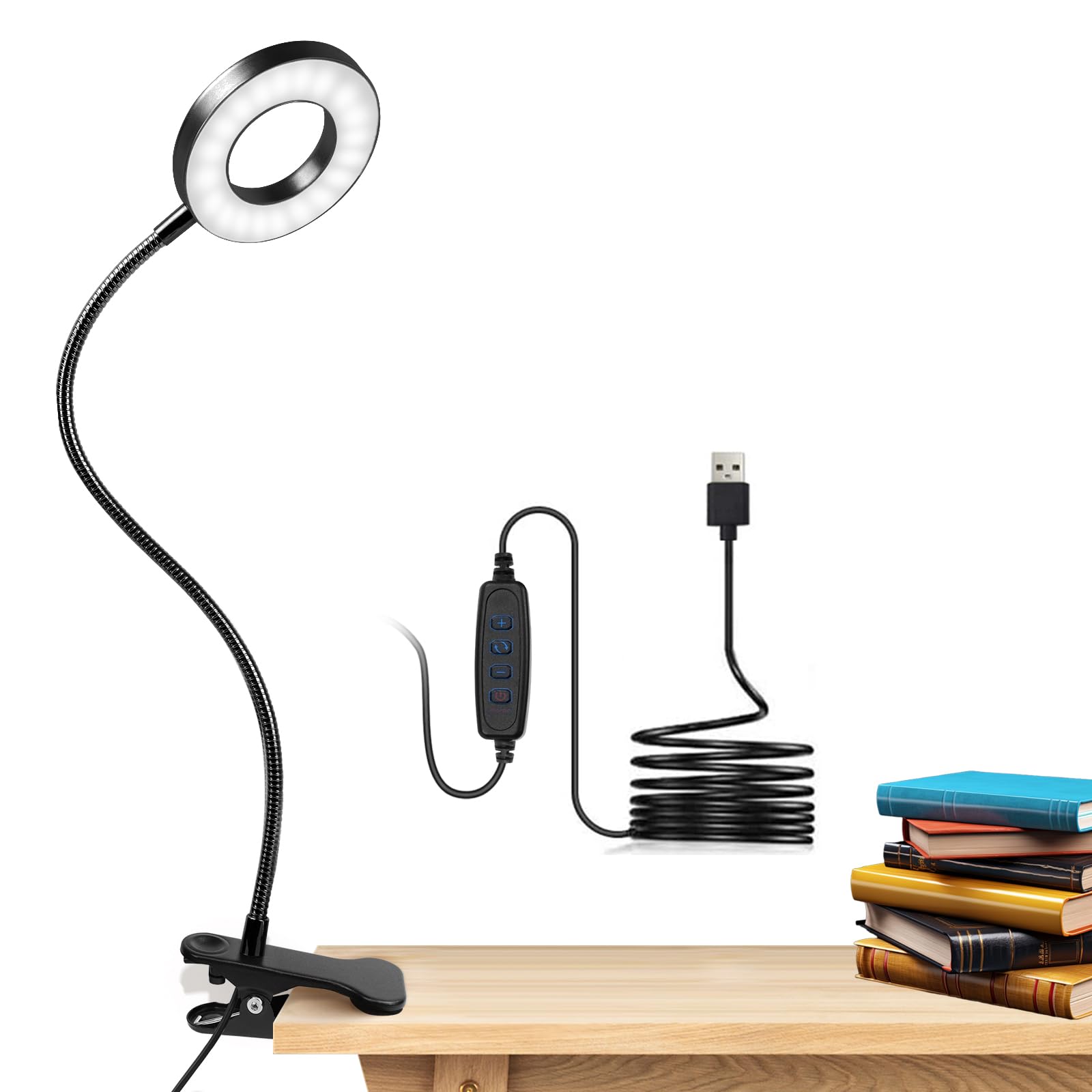 zixunix Pflanzenlampe LED Vollspektrum USB-Schreibtischlampe 8 W, dimmbar mit 3 Farben, 360°-flexibler Arm für Bett, Schreibtisch und Reisen