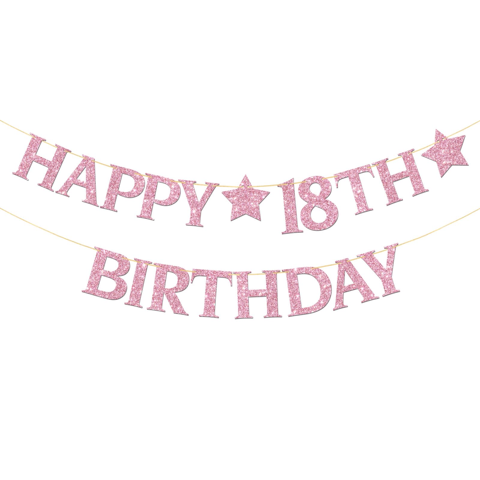 Happy 18th Birthday Banner Colorful - Teen Boy Girl 18th Birthday Party Banner Garland Supplies - Perfect Eighteen Bday Gifts - Cheers to 18 Years Party Decorations Pink Glitter — image 1