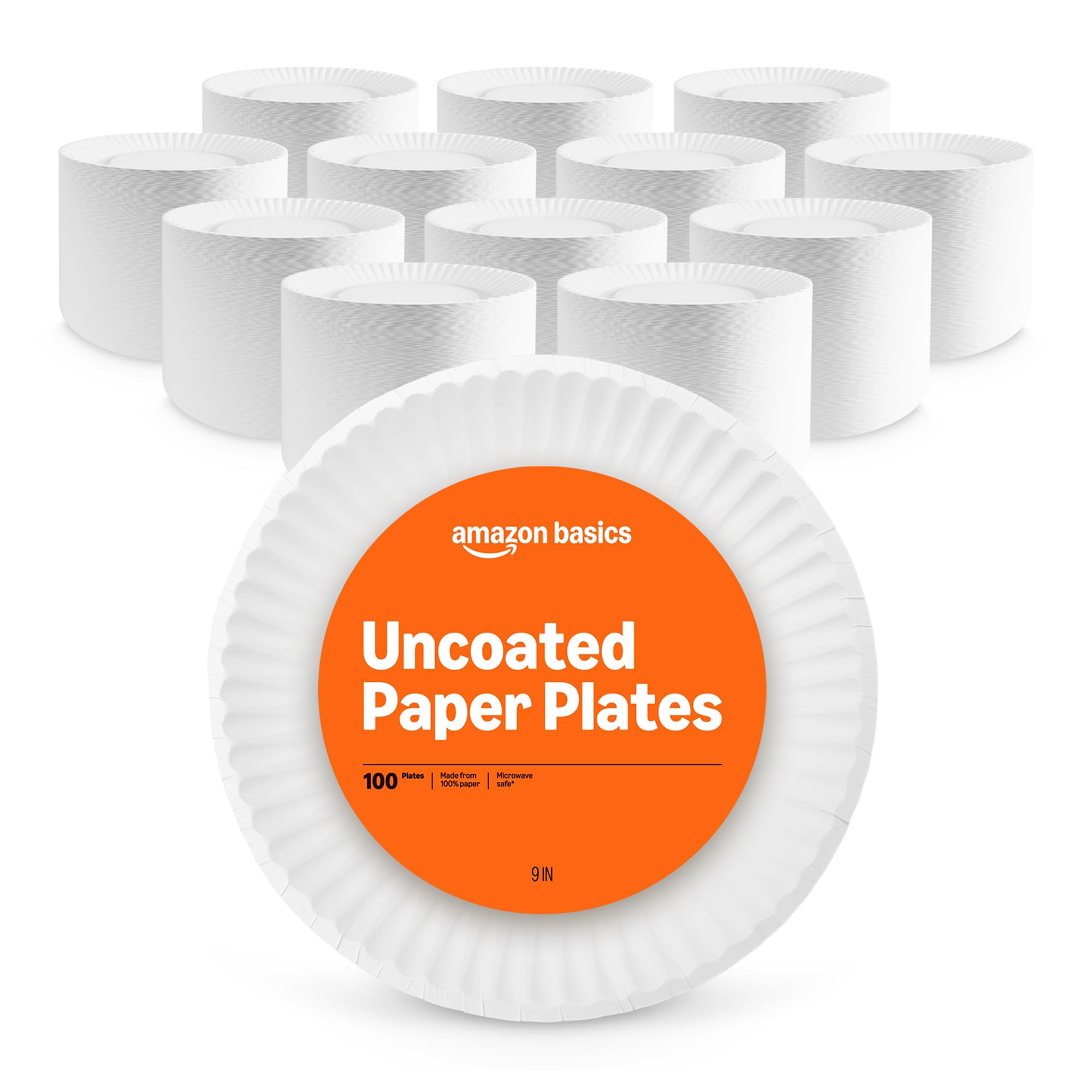 Amazon Basics 9" Uncoated White Paper Plates, 1200 Count