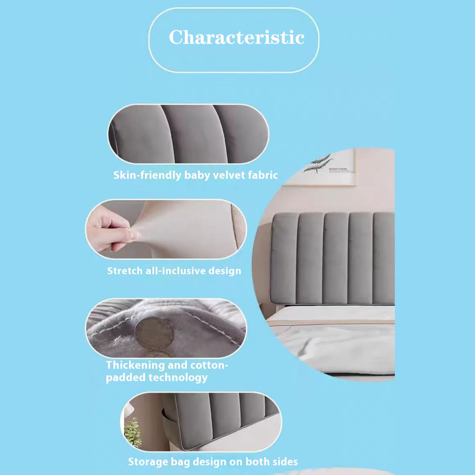 Funda de cabecero lavable de terciopelo para cama individual, a prueba de polvo, elástica y gruesa, diseño todo incluido, adecuado para tamaño Super King A de 100 cm, ideal para decoración de