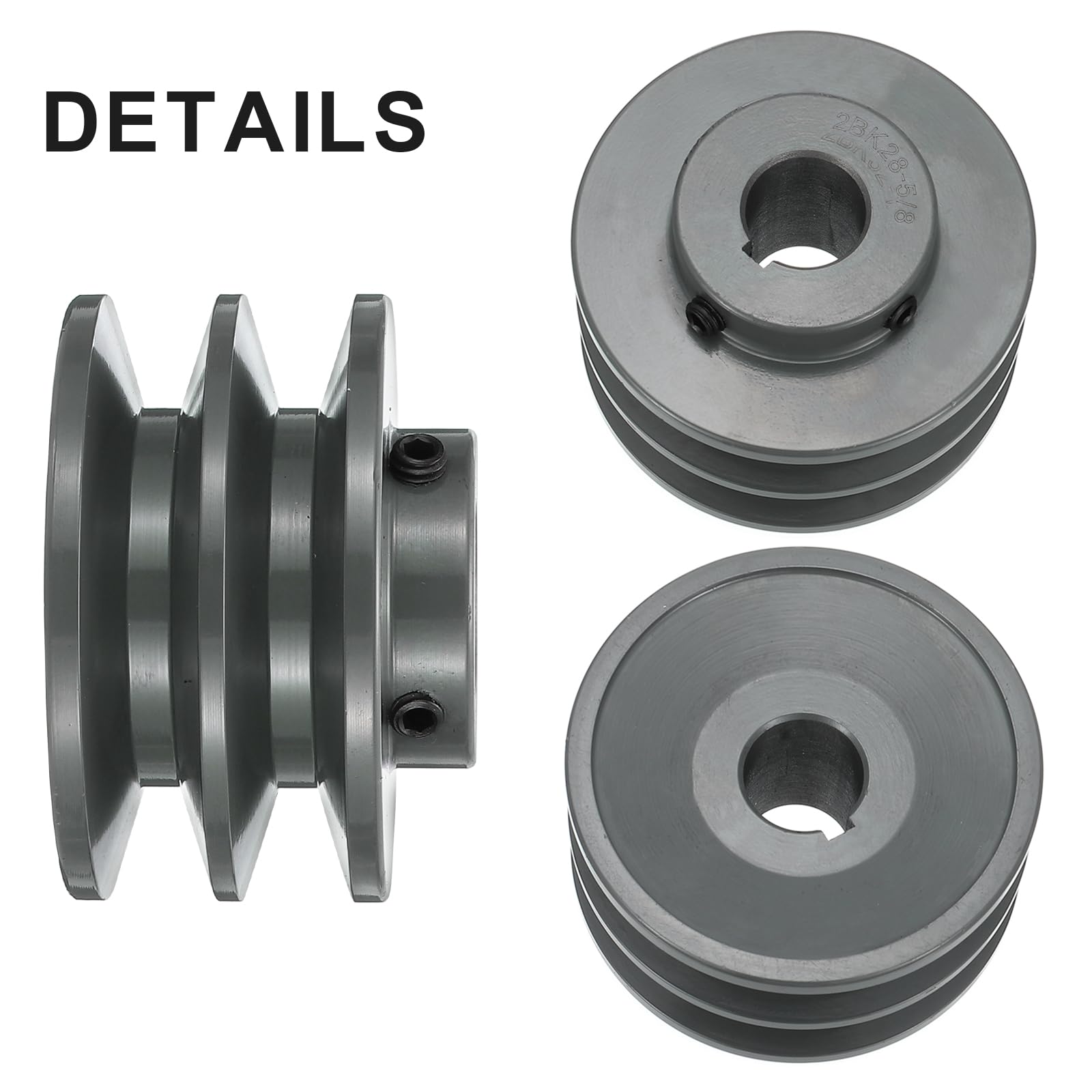 QUARKZMAN Puleggia A V 2BK28-5/8 Con Foro 5/8" Diametro Esterno 2.95" Doppia Gola Puleggia Con Foro fini All'Uso In Ghisa Per Cinghie 3L O B