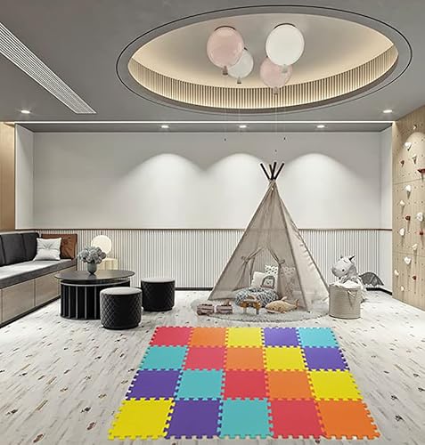 Lot de 20 tapis de jeu en mousse avec bordure, carreaux de sol en mousse emboîtables pour enfants, tapis de sol puzzle en mousse pour bébé, tapis d'exercice - Multicolore avec bordure Cover