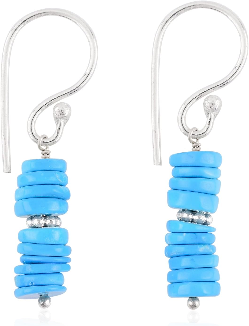 Turquoise Earrings, Natural Gemstone Heishi Beads Earring, Birthstone Crystal, Christmas Gift, Chakra Energy Healing Crystals Jewelry for Women, Teen Girl in Silver Plated (turquoise)