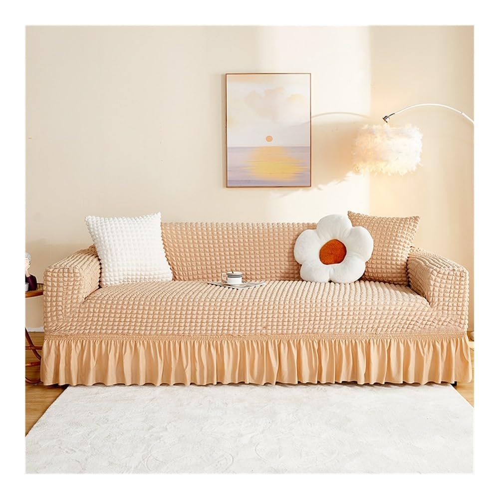 Xinrishe 06 Seersucker Sofa Slipcover With Elastic Bottom And Ruffle Skirt, Washable Couch Covers High Stretch Furniture Slipcovers For Chair Loveseat Sectional Sofa(,3 Seaters(190-230Cm))