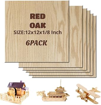 Plywood Sheets 3mm, 30 x 30cm Unfinished Wood DIY Craft Project Ply Board, Wooden Large Flat Sheet for Laser Engraving, Woodcraft Model, Crafts, Painting Red Oak