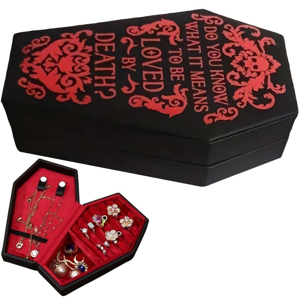 Fituenly Storage Boxes,Gothic Coffin Shaped Jewelry Box Stylish Velvets Rings Choker Box Case Halloween Jewelry Organizer Decorations for Girls
