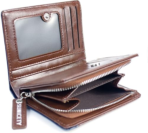 Miniatura 2 de Cartera de cuero para hombre con bloqueo RFID tarjetero con cremallera alrededor del bolsillo para monedas billeteras pequeñas plegables para