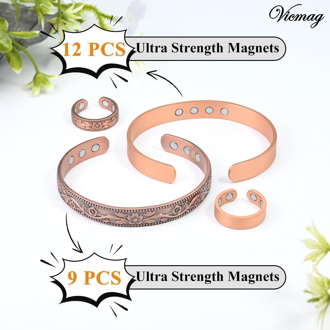 Vicmag Copper Magnetic Bracelet for Women Ultra Strength Magnetic Bracelets 99.9% Pure Copper Strong Magnets Gift Adjustable