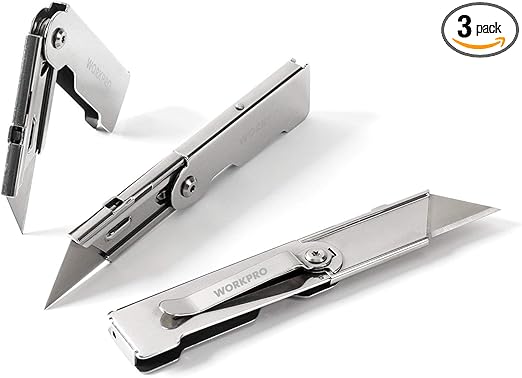 WORKPRO 3-Piece Quick Change Folding Pocket Utility Knife Set with Belt Clip