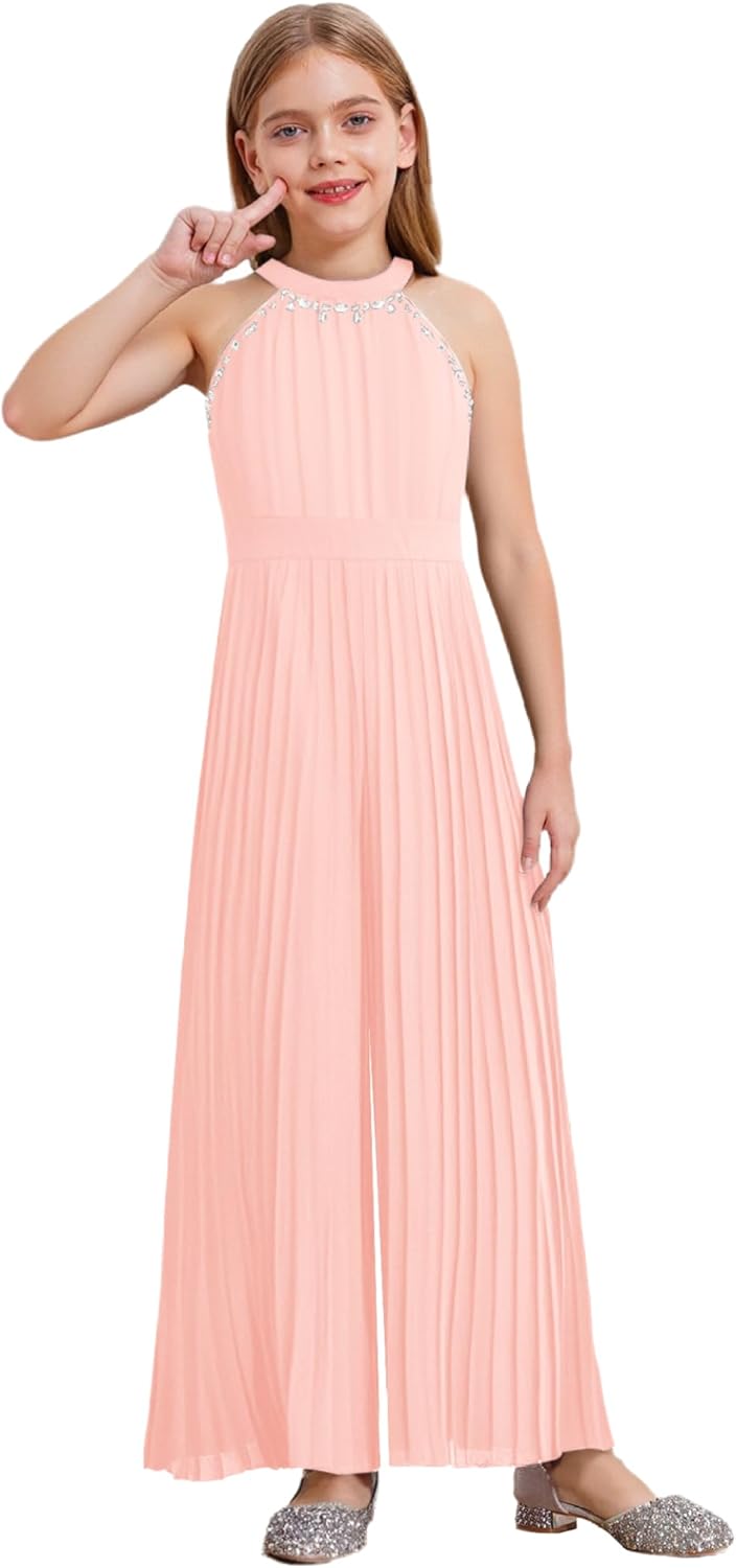 Mädchen Pailletten Overall Festlich - Ärmellos Mit Chiffon Hose Für Hochzeiten & Partys