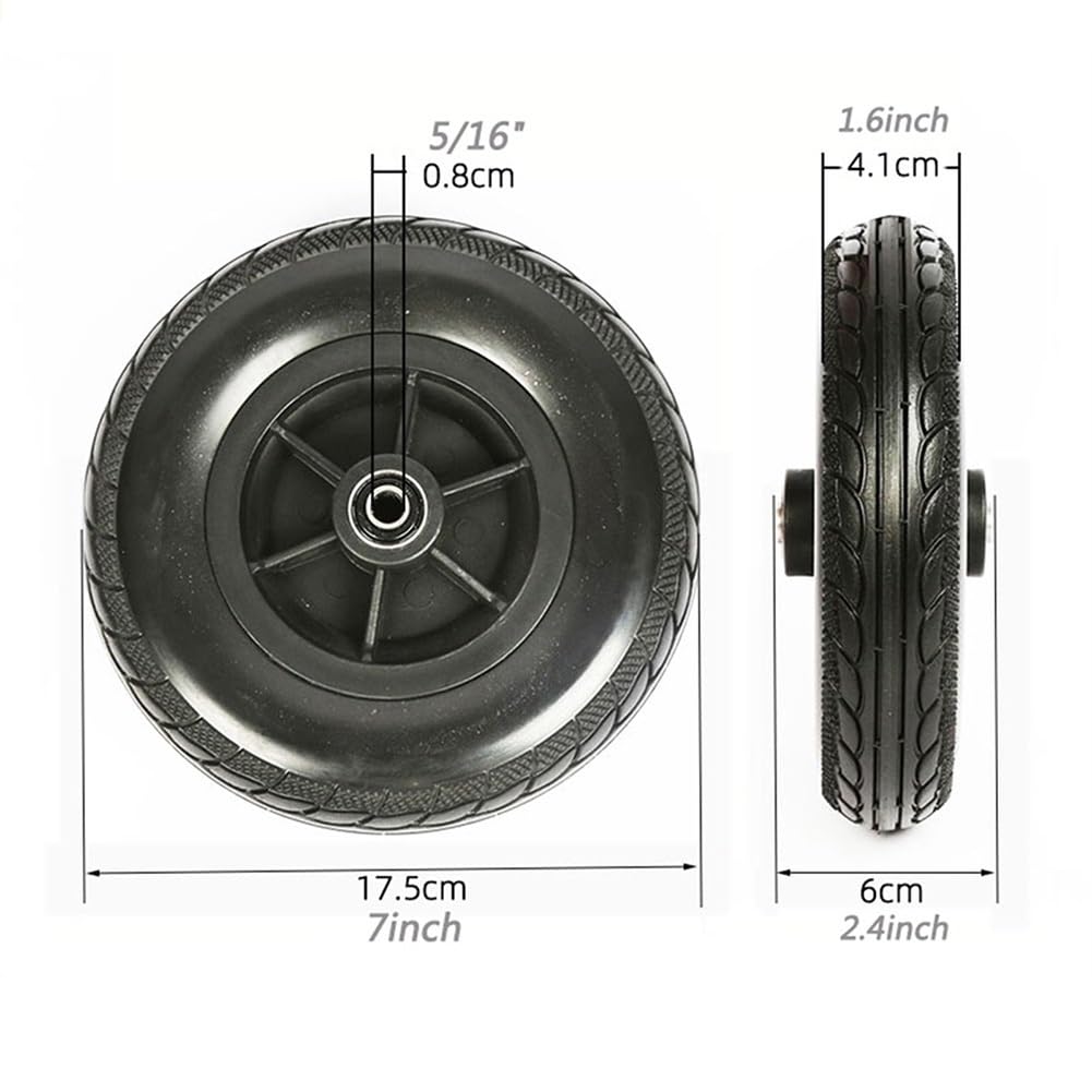 7 pulgadas Rueda Delantera de Repuesto para Silla de Ruedas, Ruedas Delanteras Sólidas PU, Conjunto de Ruedas para Silla de Ruedas, Cojinete 5/16" (8 mm)